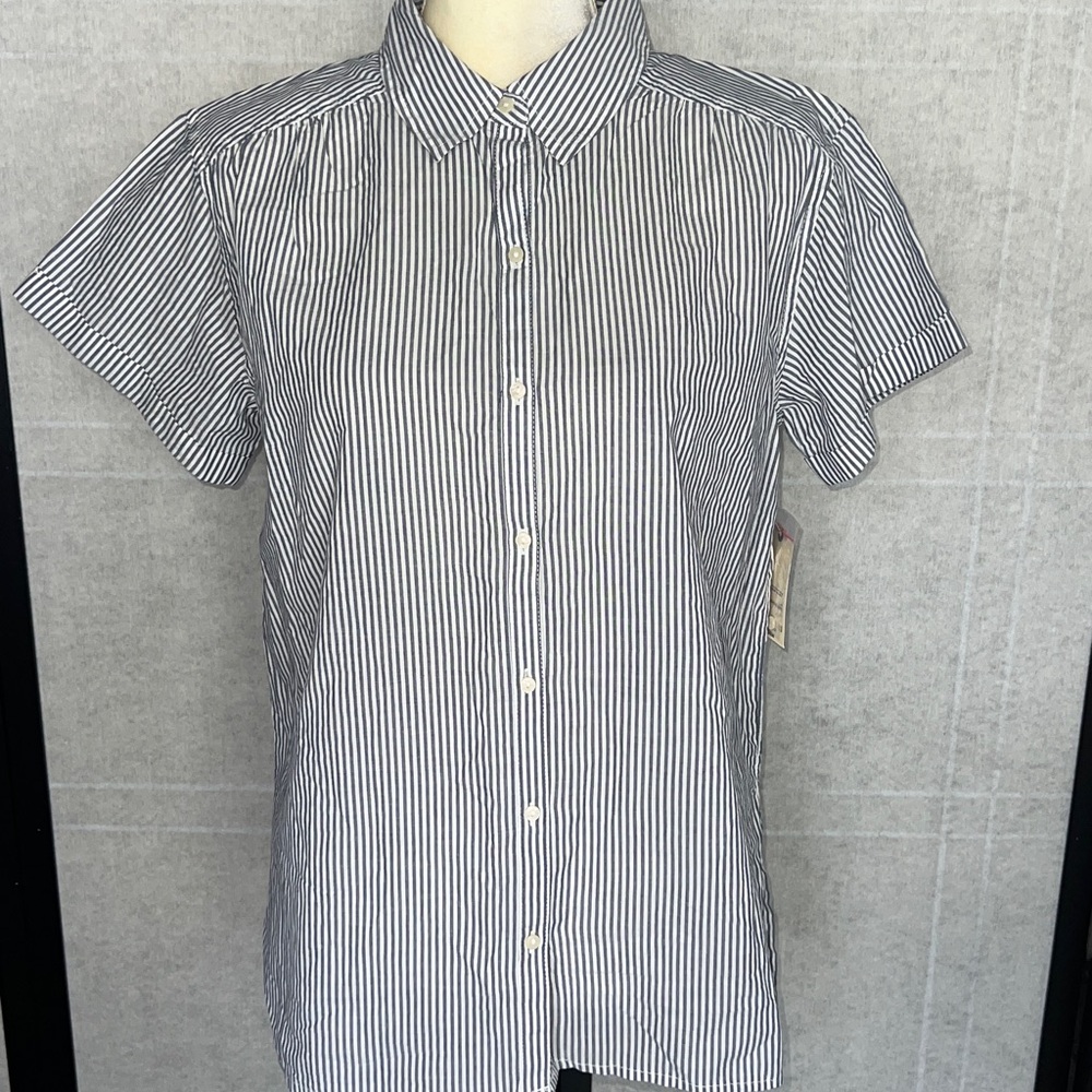 St. John's Bay Navy and White Striped Shirt